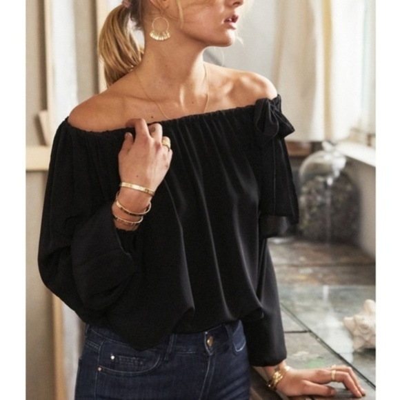 black silk off the shoulder top